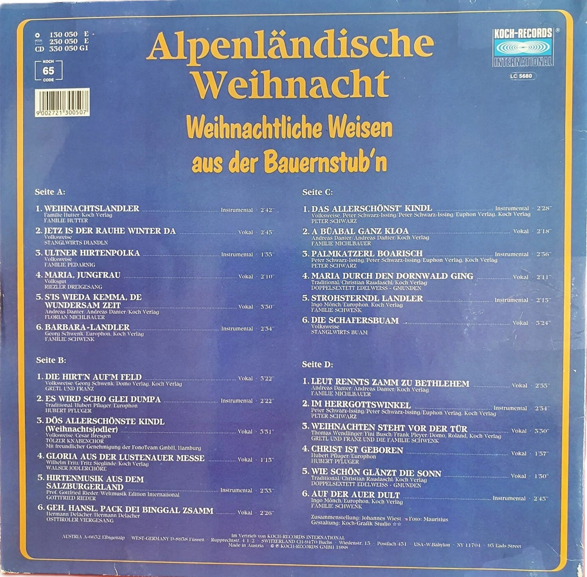 Various - Alpenländische Weihnacht - Weihnachtliche Weisen aus der Bauernstub'n